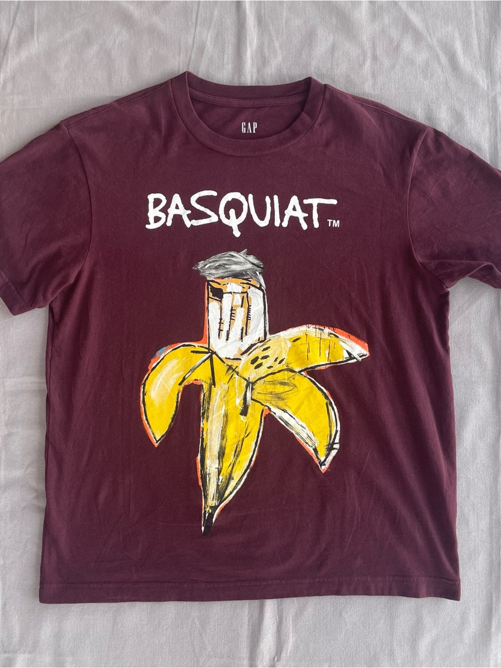 JEAN-MICHEL BASQUIAT Banana Warhol Art Mens Small Soft Maroon Cotton Tee GUC